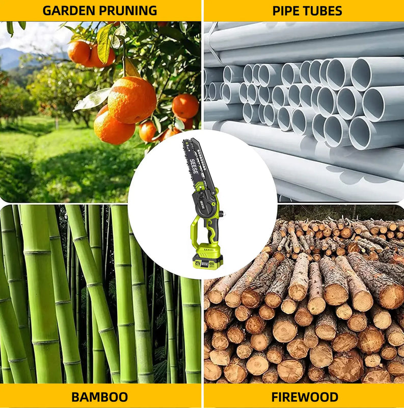 2 in 1 Mini Chainsaw with 2 x 21V Batteries, 8" Brushless Electric Pruner, Telescopic Pruning Saw, Working Height up to 15ft, 180° Angled Head, Shoulder Strap