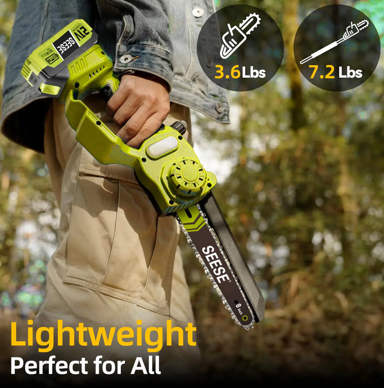2 in 1 Mini Chainsaw with 2 x 21V Batteries, 8" Brushless Electric Pruner, Telescopic Pruning Saw, Working Height up to 15ft, 180° Angled Head, Shoulder Strap