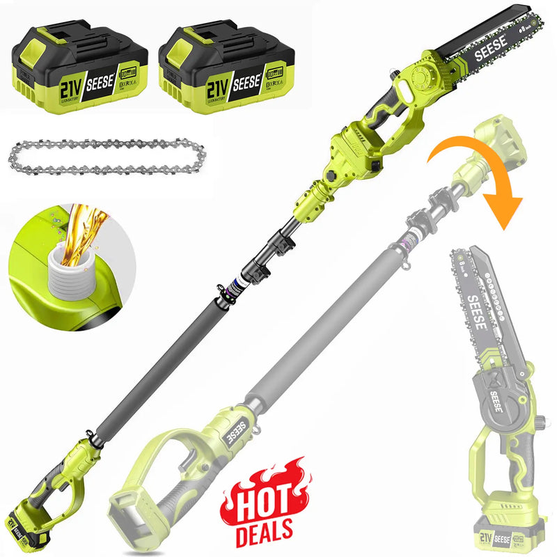 2 in 1 Mini Chainsaw with 2 x 21V Batteries, 8" Brushless Electric Pruner, Telescopic Pruning Saw, Working Height up to 15ft, 180° Angled Head, Shoulder Strap