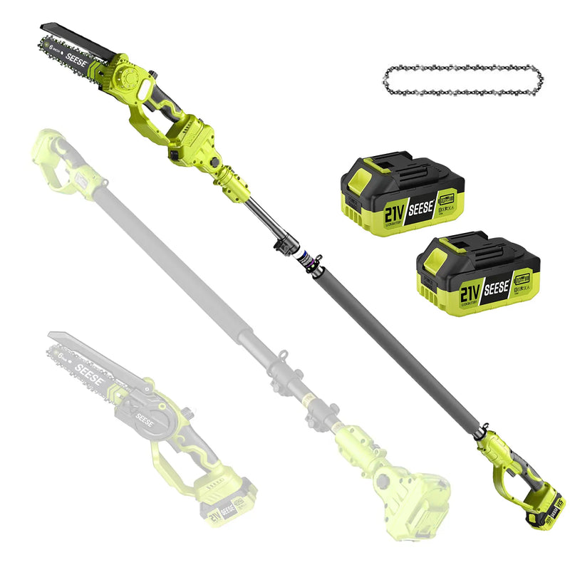 2 in 1 Mini Chainsaw with 2 x 21V Batteries, 8" Brushless Electric Pruner, Telescopic Pruning Saw, Working Height up to 15ft, 180° Angled Head, Shoulder Strap